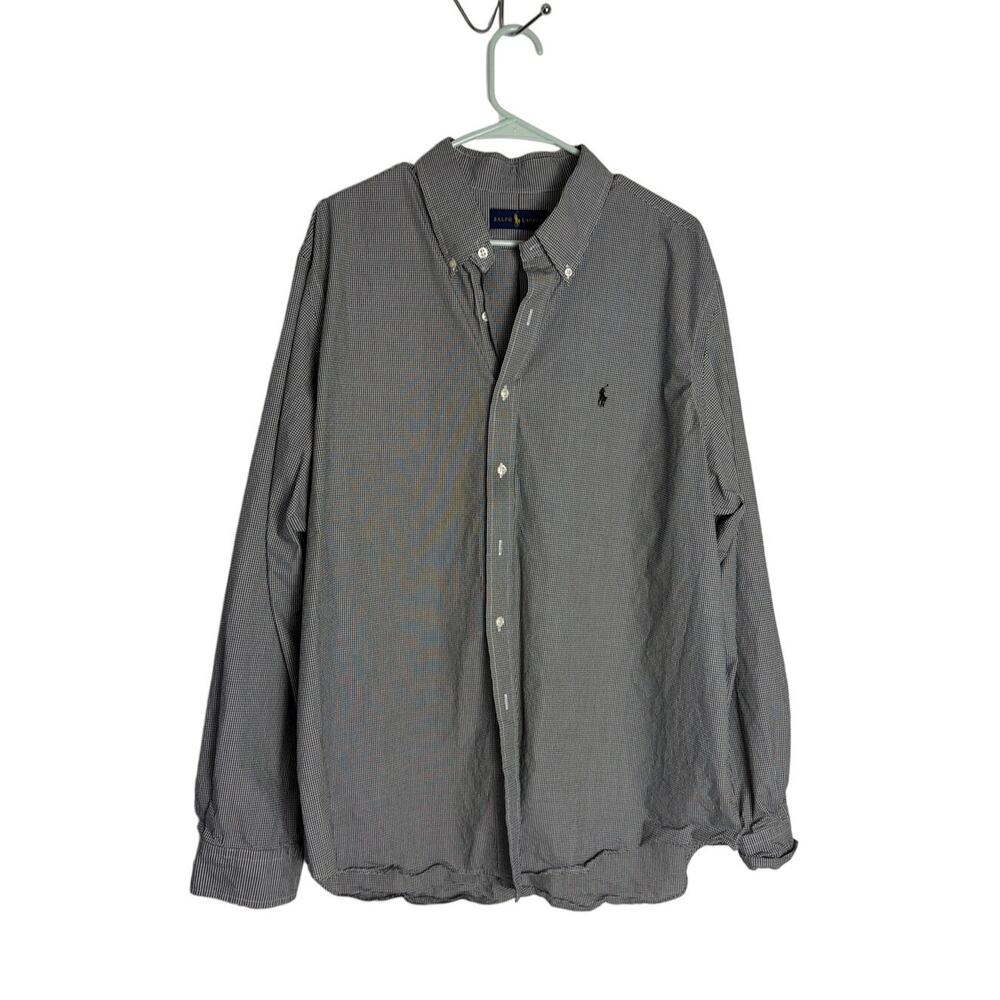 Ralph Lauren Men 2XL Long Sleeve Button Down Shirt Gray Black Micro Check Cotton